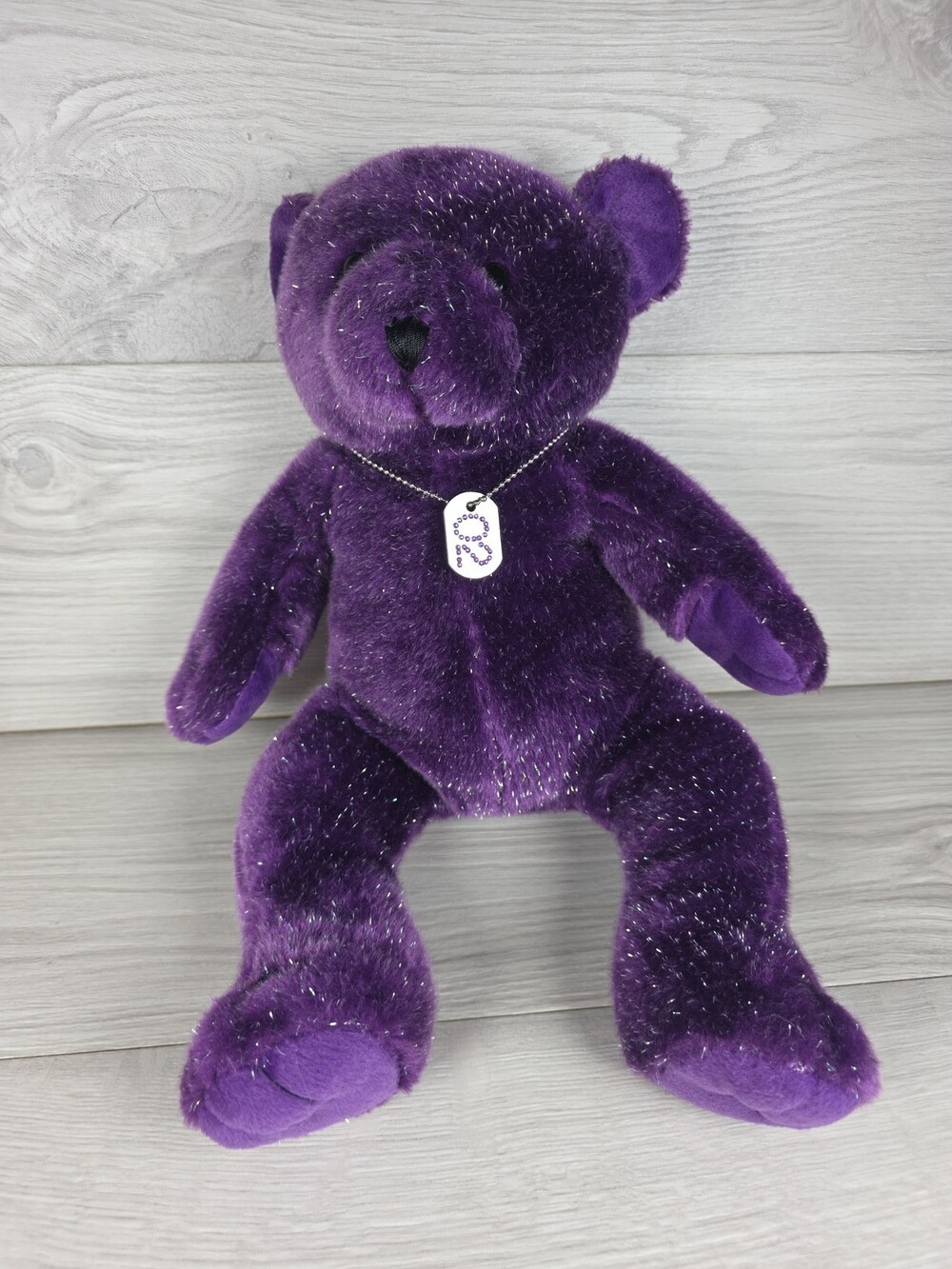 Limited Too Metallic Purple Plush Teddy Bear w Beaded Initial Tag SU31